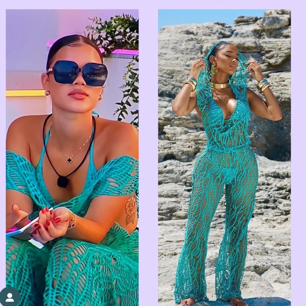 Elegant Teal Crochet Swim Coverup